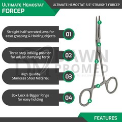 5 Pcs Kelly Hemostat Forceps 5.5″ Straight Locking Clamp Fishing Plier German Gr