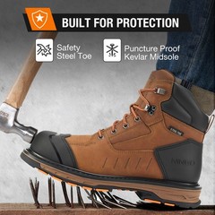 NINGO Men’s Steel Toe Work Boots Puncture Proof Construction Boots EH Protection