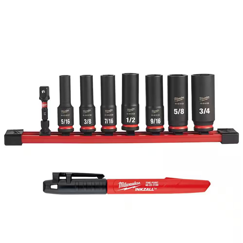 SHOCKWAVE Impact Duty 3/8 In. SAE Deep Impact Rated Socket Set (8-Piece) and 1 I