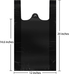 Reusable Black Plastic T-Shirt Bags, Medium 12×20 Inches for Groceries – 50 pcs