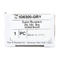 PASS & SEYMOUR IG6300-GRY DUPLEX RECEPTACLE, ISOLATED GROUND, 20A 125V, GRAY