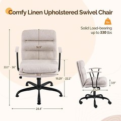 Light Grey Linen Swivel Office Chair with Dual Base