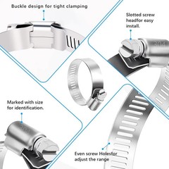 24Pcs Stainless Steel Hose Clamps Assortment Kit 1/4-2 Adjustable Set