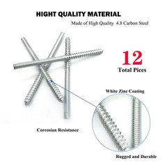 12 Pack 1/4-20 x 4 Inch Hanger Bolts Silver 1/4-20″x4″-12PCS