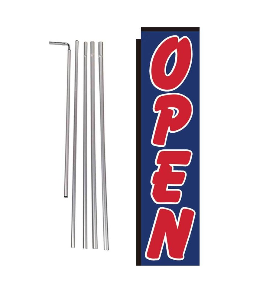 Open (blue/red) 15′ Advertising Rectangle Feather Banner Flag w/ pole+spike