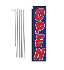 Open (blue/red) 15′ Advertising Rectangle Feather Banner Flag w/ pole+spike