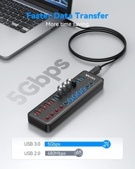 Powered USB 3.0 Hub, Wenter 11-Port Hub Splitter (7 Faster Data Transfer Ports+