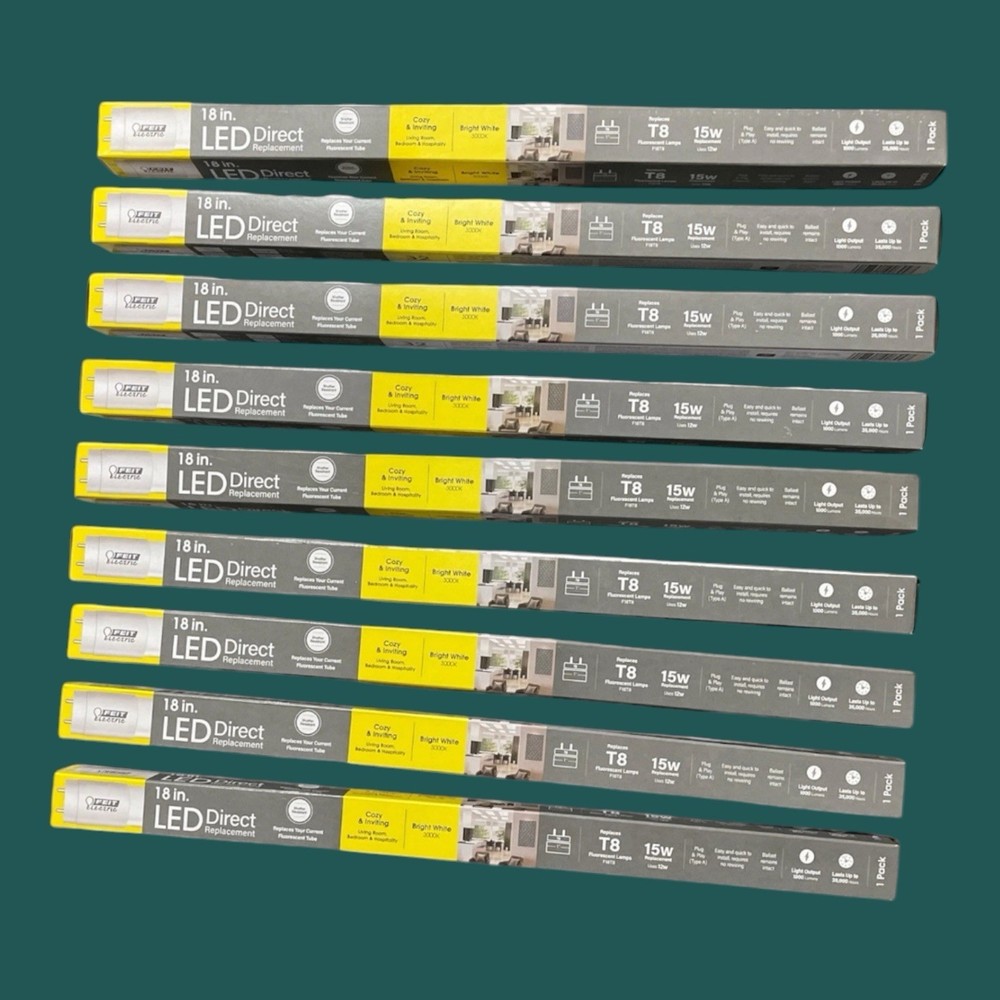Feit Electric 18” T8 G13 3000K 15W Bright White Replacement Bulb(9 Pack) S3