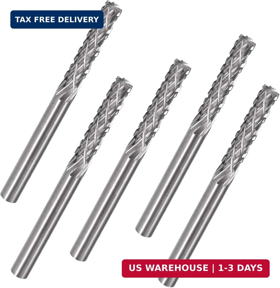 5 Pcs 1/8” Shank Double Slot Aluminum Cutting Burr | Cylindrical End Cut Tungst