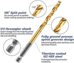 13pcs 1/4” Hex Shank Titanium Coated HSS Steel DRILL BIT Set Metal Wood Plastic