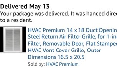 Premium Ceiling 14 X 18 Filter Return Grille. Outside Dimensions 16.5 X 20.5