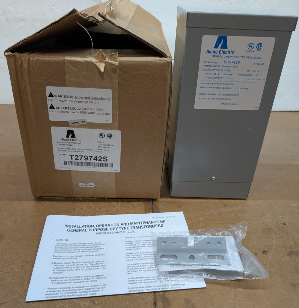Acme Electric T279742S Distribution Transformer 120/208/240/277V 2 KVA Dry Type