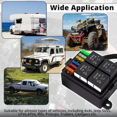 12V Pre-Wired Fuse and Relay Box Kit with 4 x 40A Relays & 6 ATC/ATO Fuses, Univ