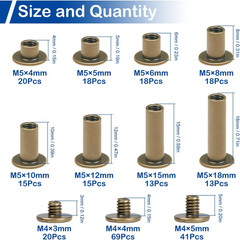 130Sets Chicago Screws Kit, Bronze Screw Rivets, 8 Sizes Carbon Steel Binding Sc