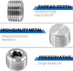 3/8″ NPT Male Plug, 304 Stainless Steel Internal Hex Thread Pipe Plug Socket Kit