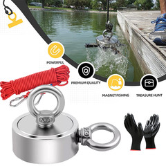 2000 LBS Strong Fishing Magnet Kit Double-Sided Pull Force and Rope Carabiner US