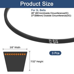3Pcs 3L270 Classic Wrapped Rubber V-Belt 27″ 686mm Outside Circumference
