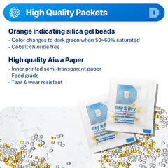 3 gram X 100 PK “Dry & Dry” Food Grade Orange Indicating Silica Gel Packets