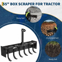 55″ 3-Point Box Scraper Compatible with Cat 0&Cat 1 Tractor W/6 Adjustable Shank