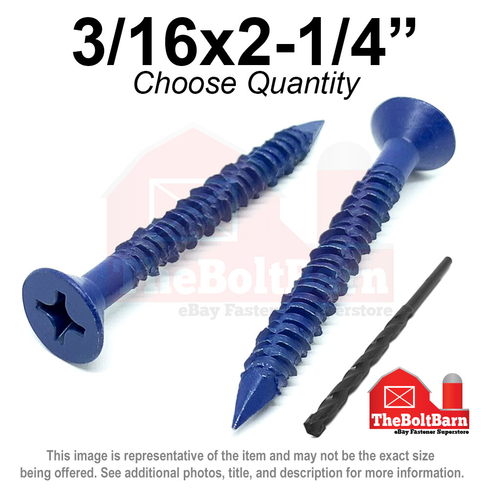 3/16×2-1/4″ Flat Head Phillips Piercing Point Concrete Screws Masonry Blue