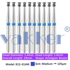 Vakker 10pc Diamond Burs Inverted Cone & Amalgam Buster Fine Medium Coarse