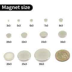 N35 Neodymium Round Magnets Strong Fridge DIY 3×3–20x3mm Assorted Sizes