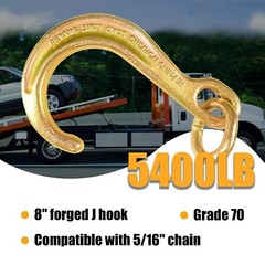 2 Pack 8 In J Hook,Short Tow Hook on Coupling Link,Yellow Zinc Plated J Tow Hook
