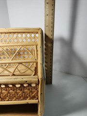 Vintage Bamboo & Rattan Cane Wood Surface Top Desk Top Letter Organizer