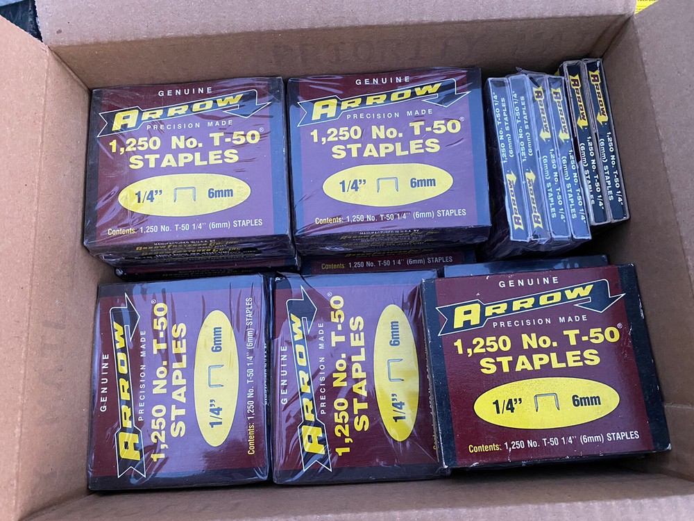 Arrow Genuine T50 Staples Item 504, 1/4in 6mm – 52 Boxes 65,000 Staples