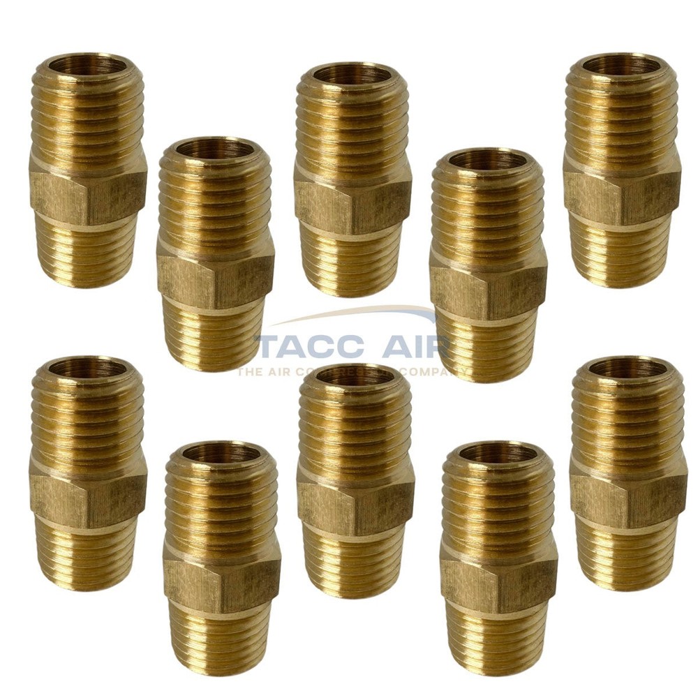 10 Pack Brass Pipe Hex Nipple Fitting 1/4″ MNPT x 1/4″ NPT Male Adapter
