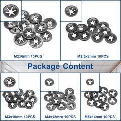 50 Pcs Internal Tooth Washers, 5 Sizes Star Locking Washers Steel Quick Locki…