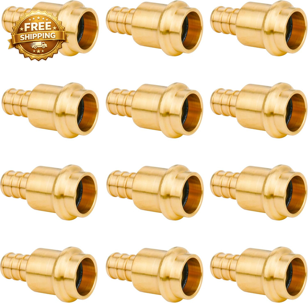 12 Pack 1/2″ Press Pro Press X 1/2″ PEX Adapter Crimp Fittings Brass Coupling