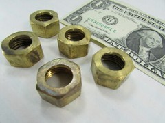 Lot 5 Unknown 1/2″ NPT? Solid Brass Compression Nuts, BSP/BSPT 14 TPI .752 Minor
