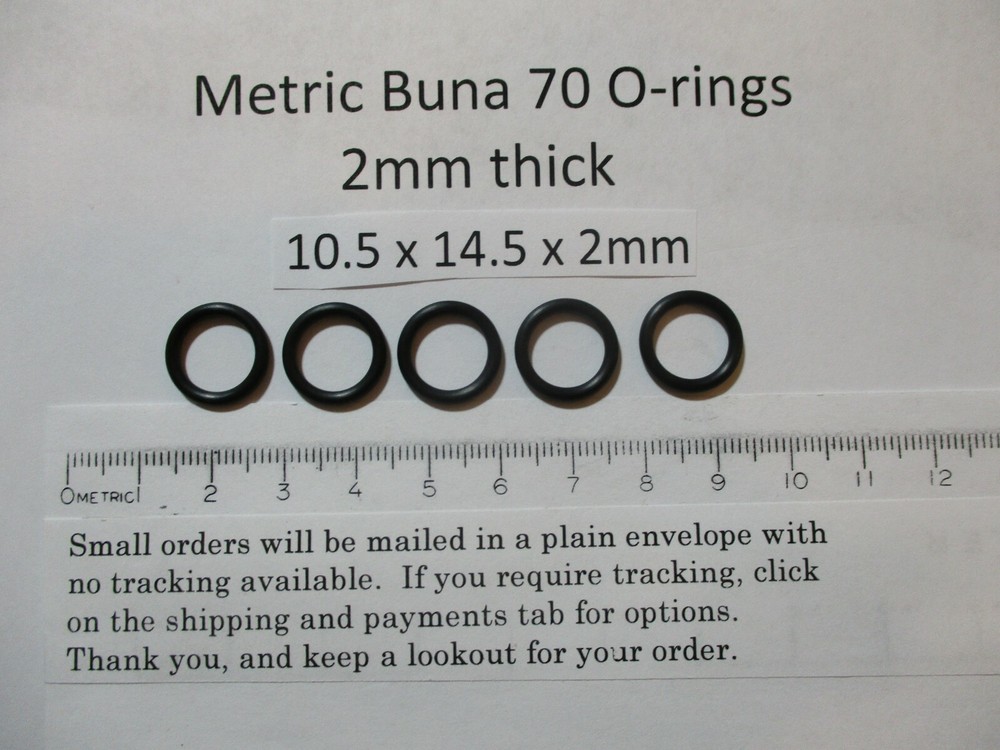 10.5mm ID x 14.5mm OD x 2mm thick O-ring. Buna-70. Quan 5.