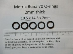 10.5mm ID x 14.5mm OD x 2mm thick O-ring. Buna-70. Quan 5.