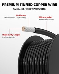16 AWG 600ft Silicone Tinned Copper Wire – 6 Colors, Flexible Electrical Cable f