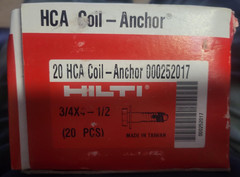 20 Count Pack HILTI COIL ANCHOR HCA 3/4 X 4-1/2 000252017 STEEL ZINC PLATED