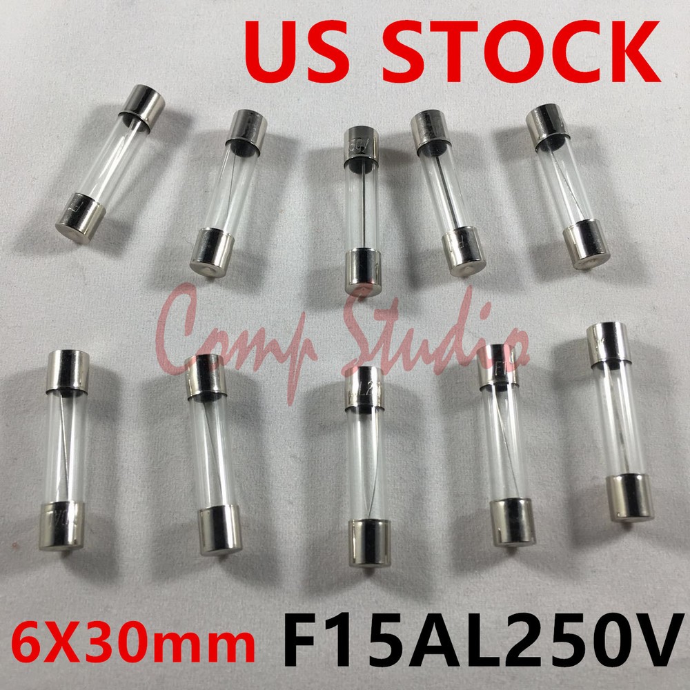 Compstudio 10pcs/lot 6X30mm F15AL250V Fuses 15A 250V Fast-Blow Fuse Glass Tube