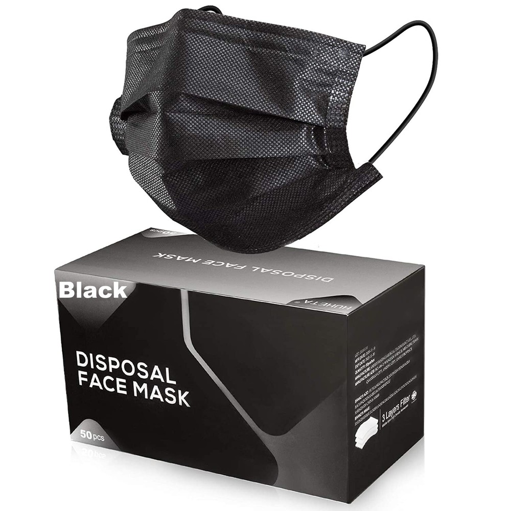 50 PCS Disposable Face Mask Non Medical Surgical 3 Ply Ear loop Black Masks USA