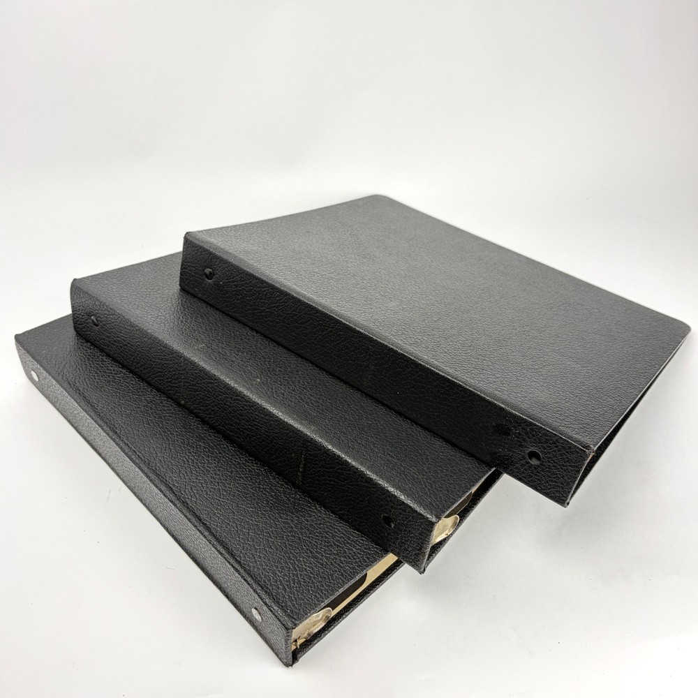 Lot of 3 Vintage 3-Ring Binders Hardbound Pebbled Black Industrial Office