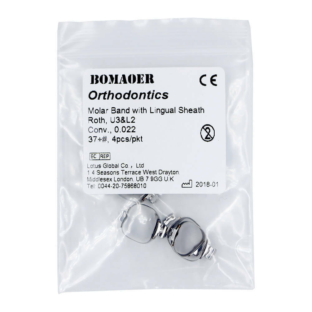 Dental orthodontic molar band with lingual sheath Roth 0.022 U3&L2 Conv 28 sizes