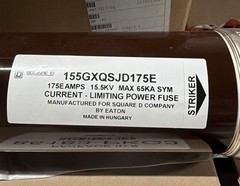 Square D 155GXQSJD175E 175A 15.5kV AC Current-Limiting HRC Cartridge Fuse