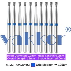 10pc Vakker Dental FG Diamond Burs for High Speed Inverted/ Double Inverted Cone