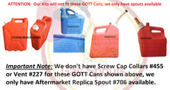 GOTT Gas Can Replacement Parts Kit SCREW CAP COLLAR,STOPPER,VENT Rubbermaid NEW