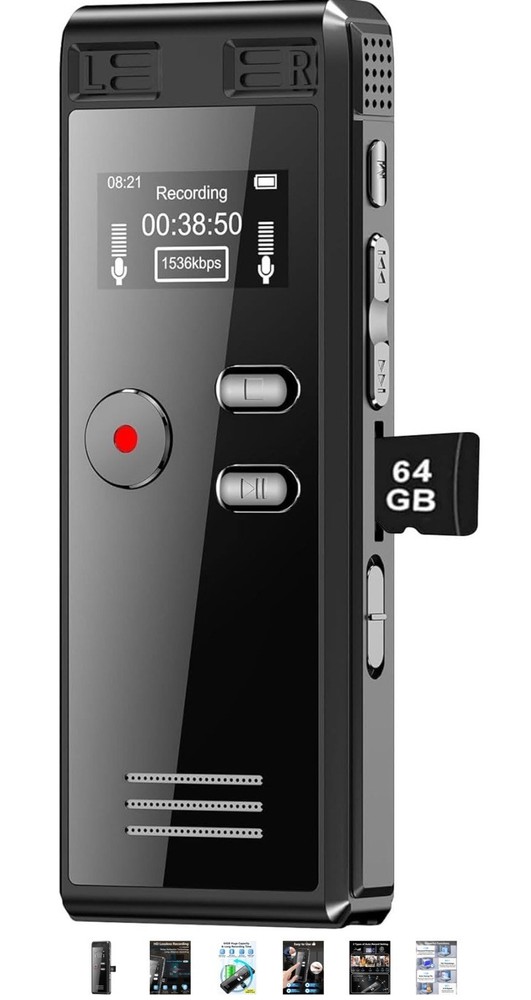 64GB Digital Recorder with Voice Activation – 4552 Hours for Lectures & Meetings