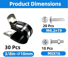 60 Pcs Cable Clamps Kit, 304 Stainless Steel Wire Clamps with Rubber Cushion