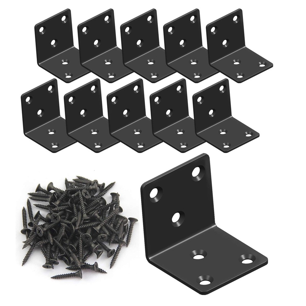 10-Pack Black L Brackets 2″ Heavy Duty Corner Brace Shelf Support Kit