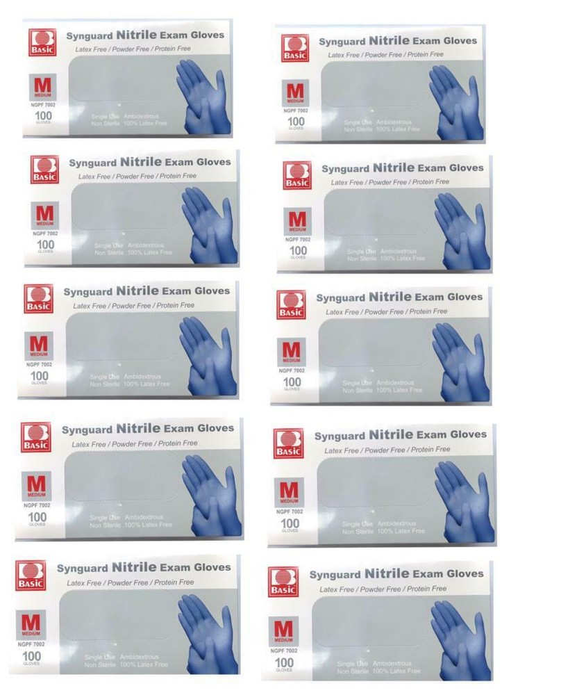 Synguard Nitrile Exam Gloves Powder-Free Blue medium (10x 100/Bx)