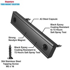 Rectangular Magnets 80 LBS Force Size 2.36″ x 0.53″ x 0.20″ Black Epoxy Coati…