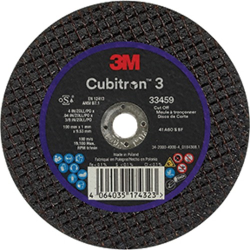 1PC 3M 33459 3M?Cubitron?3 Cut-Off Wheel, 4in x 0.04in x 3/8in, 5/Box